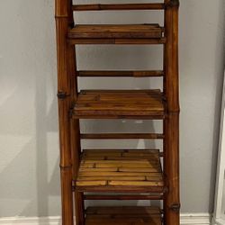 Vintage Bamboo Folding Etagere Folding Ladder Shelves