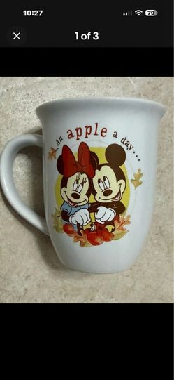 Disney Mickey & Minnie Mouse “An Apple a Day” Mug Ceramic 16oz Thanksgiving New