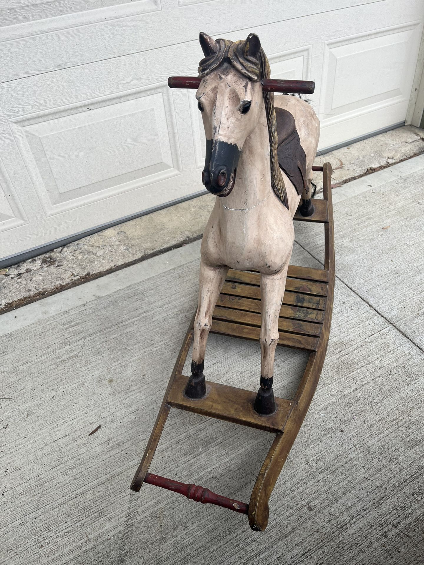 Antique Wood Rocking Horse Hand Carved & Painted