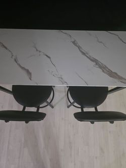 Dining Table with Marble-Look Top