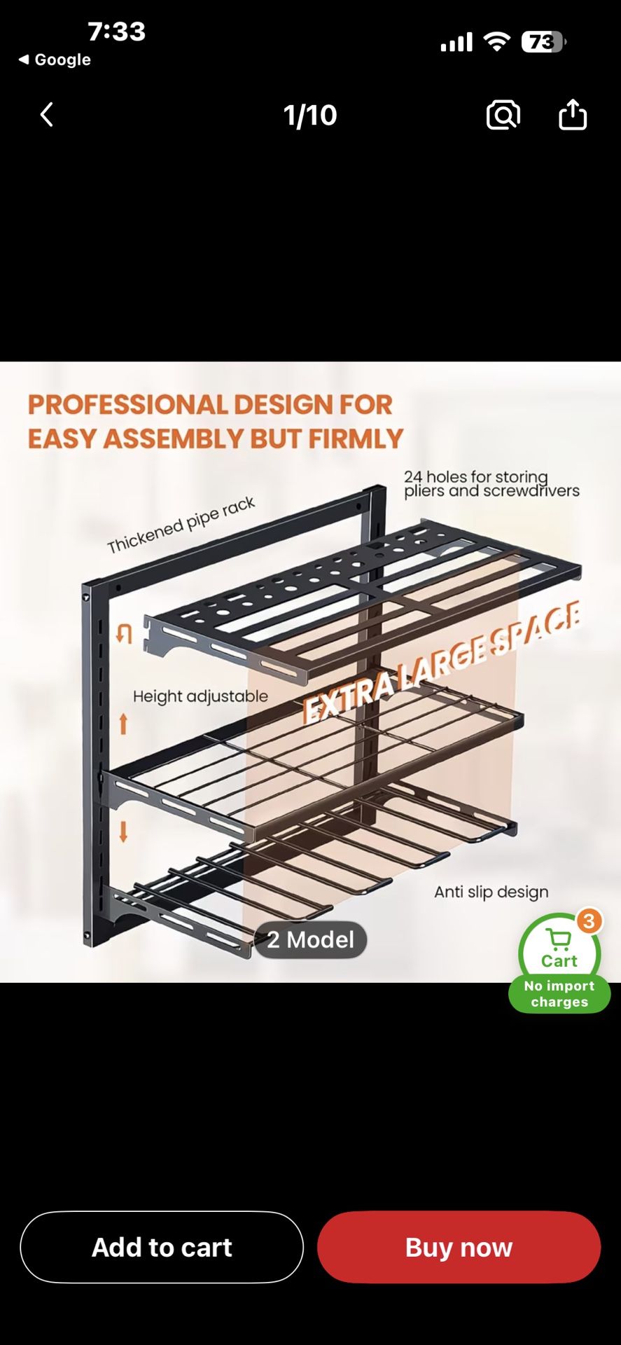 4 Metal Shelves Black Power Tools Wall Mount Rack