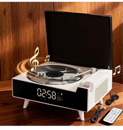 9-in-1 Portable Retro CD Player for Home with Built-in Hi-Fi Dual Stereo Speakers, Bluetooth, FM Radio, Remote Control & Timer, LED Display, Support U