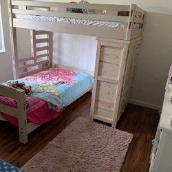 🛏️ Twin Over Twin Solid Wood Bunk Bed w/ Built-in Dresser 