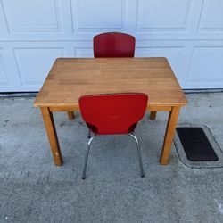 Solid Wood Child’s Table And Two Chairs