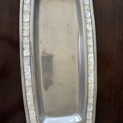 Pottery barn, silver tray with alabaster trim