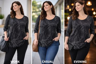 AGB Dress Black Silver Abstract Blouse Women’s Size 14 Long Sleeve USA