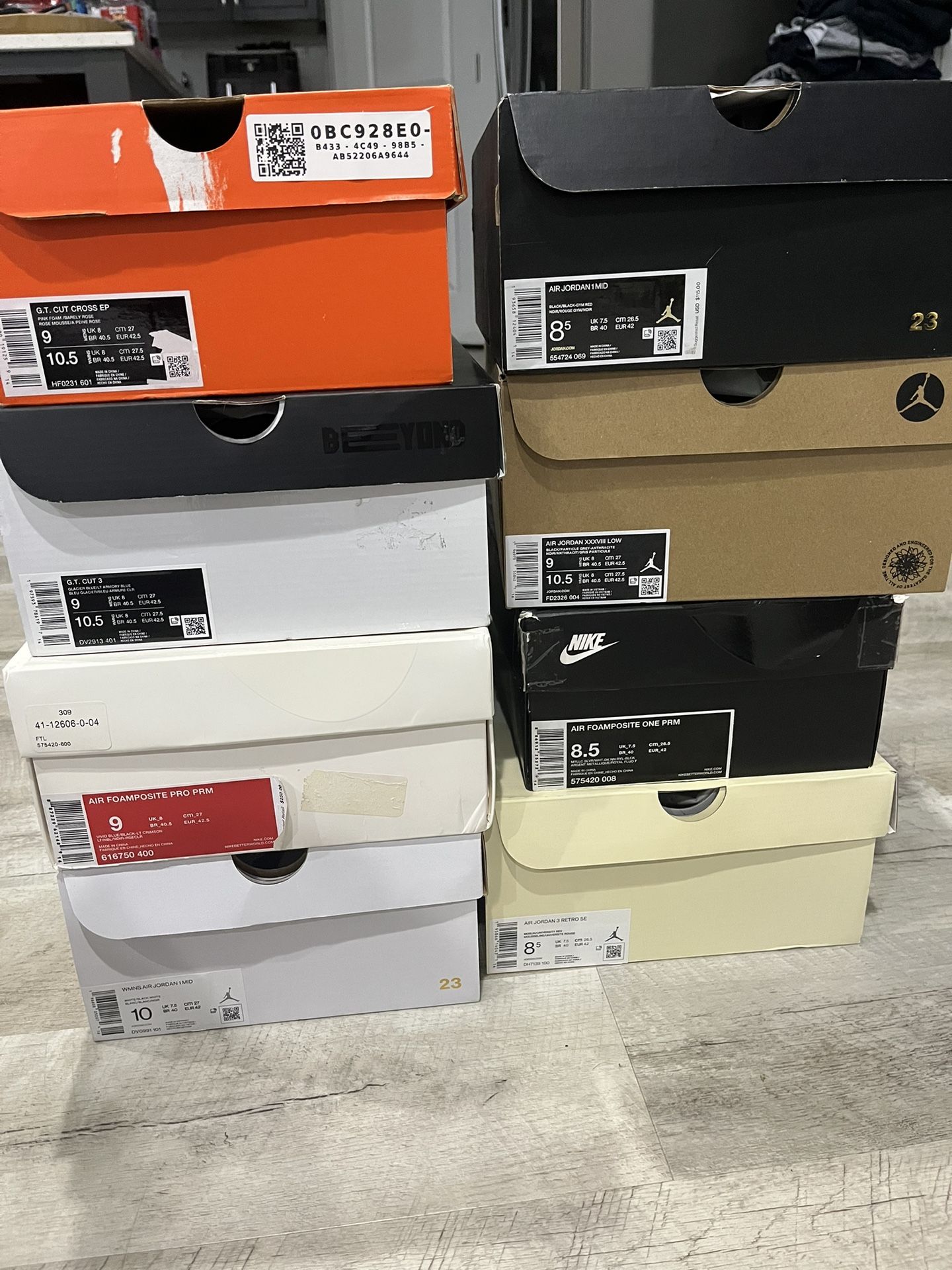 **$500** Nike Jordan Shoes Bundle. 7 Pairs Excellent Condition With Boxes Men Size 8.5-9