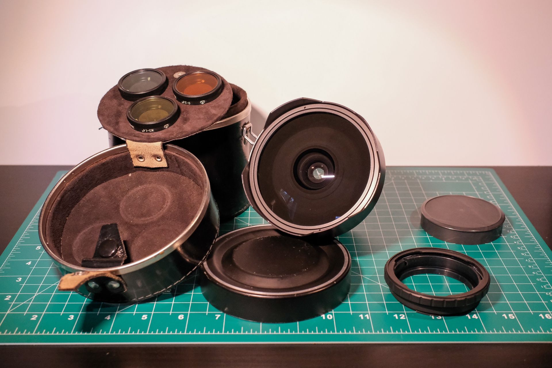 Zodiak-8 30mm f/3.5 Vintage Ultra-Wide lens w/ Case, 4 lens filters, and rare adapter for Mamiya 645