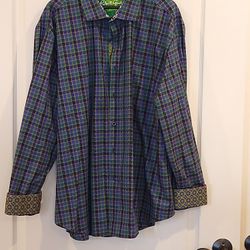 Robert Graham Men's Long Sleeve Shirt--4XL Blue & Green Plaid