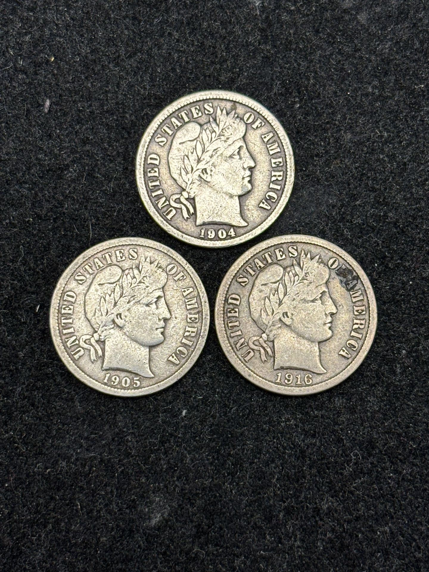 Set of 3 Different F Grade Barber Silver Dimes -- BETTER GRADE COINS!