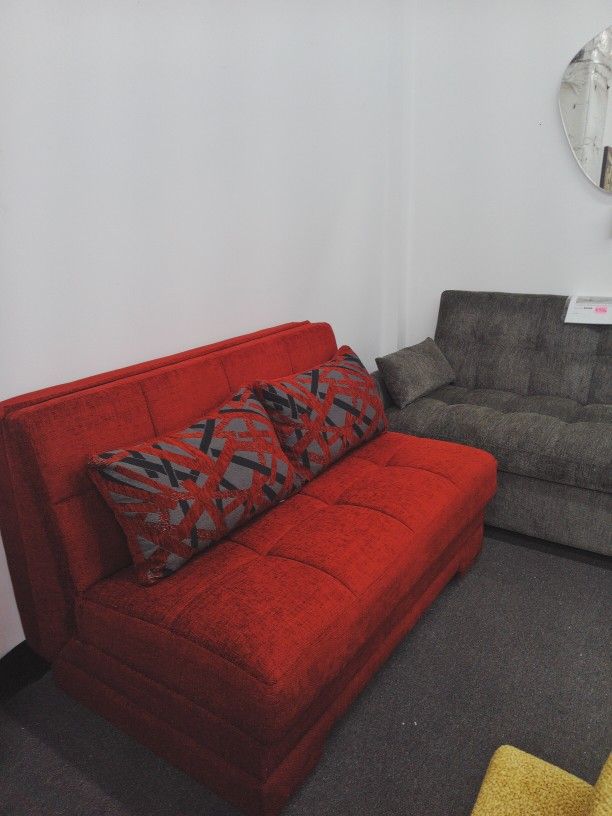 Plush Loveseat Sofa Bed in Red Stain Resistant Fabric
