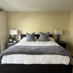 Modern King Bed + 2 Matching Nightstands (Ikea)