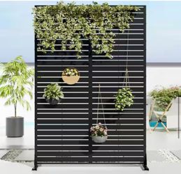 Dovelina 72 in.H x 47 in.W Galvanized Metal Wall Sculptures Outdoor Privacy Screens Garden Fence Louvered in Black