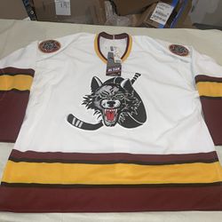 Nwt Authentic Chicago Wolves Ihl Jersey White Bauer 90s Vintage Mens 52 Mic