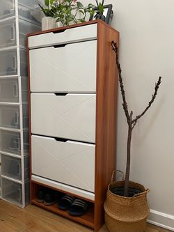 BNIB Wooden Shoe Rack Cabinet with Adjustable Flip Drawers and Shelf
