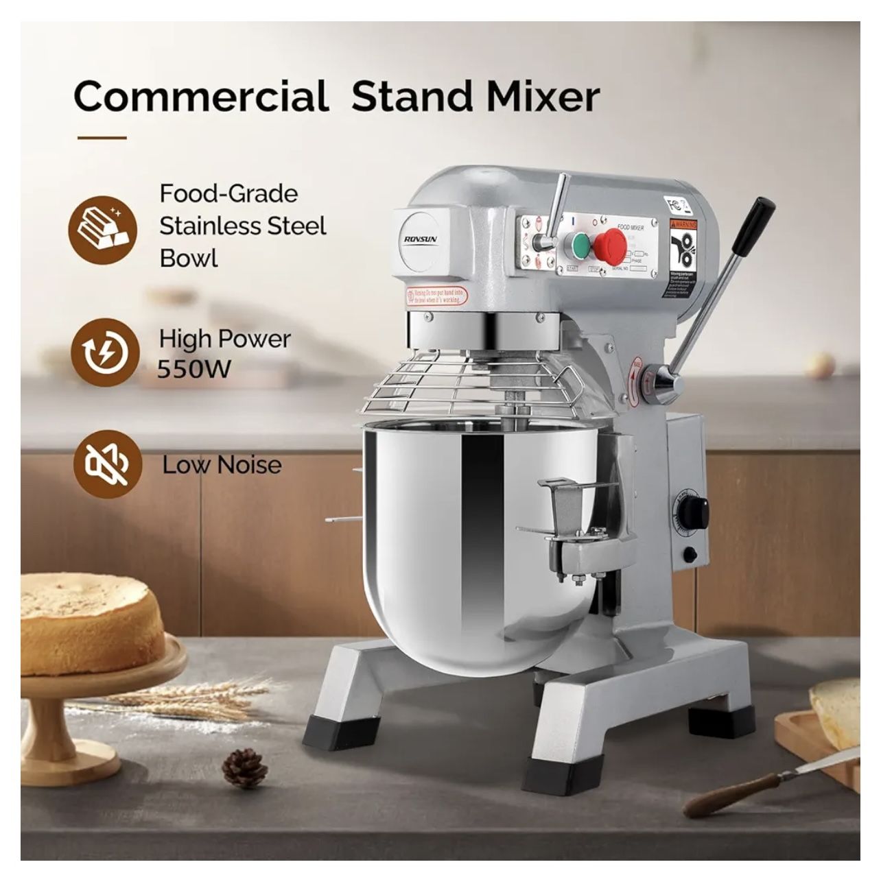 Visit the Store 4.2 * # (11) ROVSUN 15Qt Commercial Food Mixer, 550W Electric Commercial Stand Mixer Heavy Duty with Adjustable 3 Speed, Stainless Ste