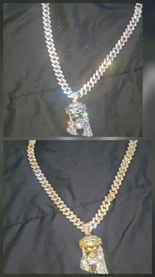 cuban link chain 20" 14mm, & pendent set...AAA+ rated brilliant shine! $135 EACH!