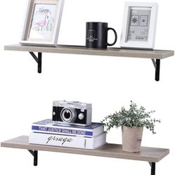 Set Of 2 Floating Shelves Grey Washed Color For Kitchen Or Bathroom