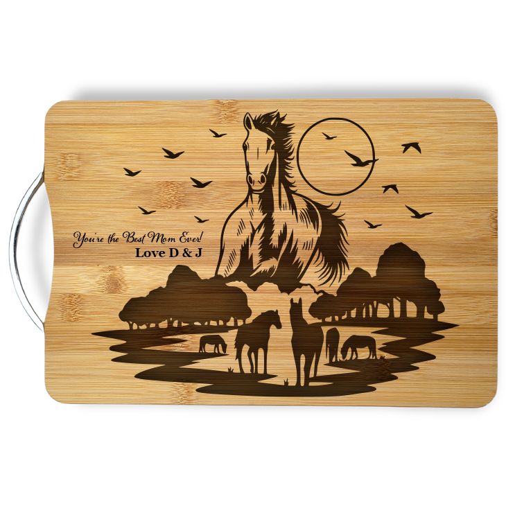 Moonlit Horse v2 cutting board laser engraved