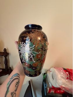 Vintage Japanese Blue & Gold Porcelain Vase