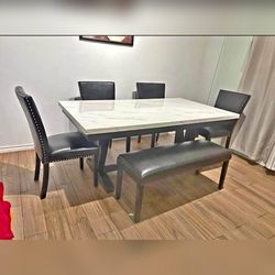 6 Pieces dinning table set with faux marble top