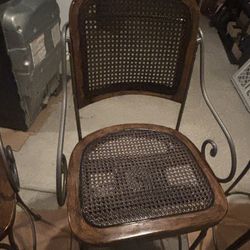 Refurbished Set of 3 Counter Bar Stools – Wood, Metal & Cane