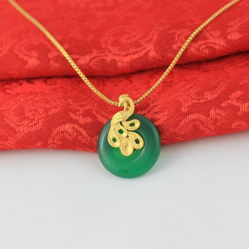 999 MARKED NECKLACE JADE STYLE PENDANT & NECKLACE SET