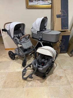 Nuna Mixx Stroller With Car Seat And Bassinet With Stand Beige Canopy