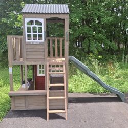 Costco Cedar Kidkraft Wood Swingset Playhouse Slide & delivery