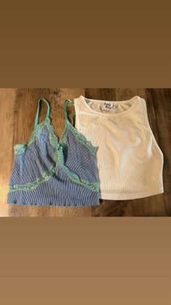 Princess Polly white ribbed crop top and blue lace cami top bundle #bundle #camisole