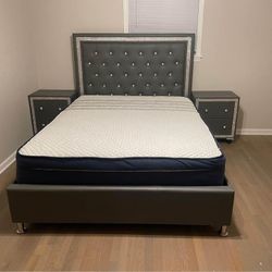 Brand New Grey Diamond Tufted King And Queen Size Bed Frame - Mattress + Box Spring 