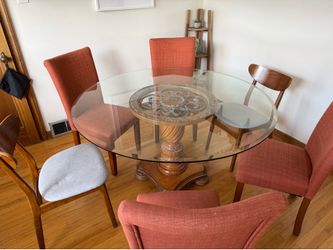 Round Glass Dining Table & 6 Chairs