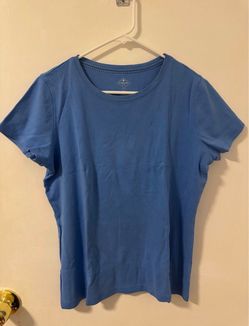 St. John's Bay Womens Shirt PL Short Sleeve Pullover Crew Neck Top Navy Blue