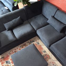 Belfin Navy Blue Corner Sectional + Ottoman 