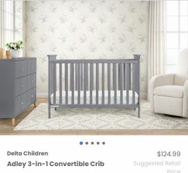 Delta Children Adley 3-in-1 Convertible Crib in Gray