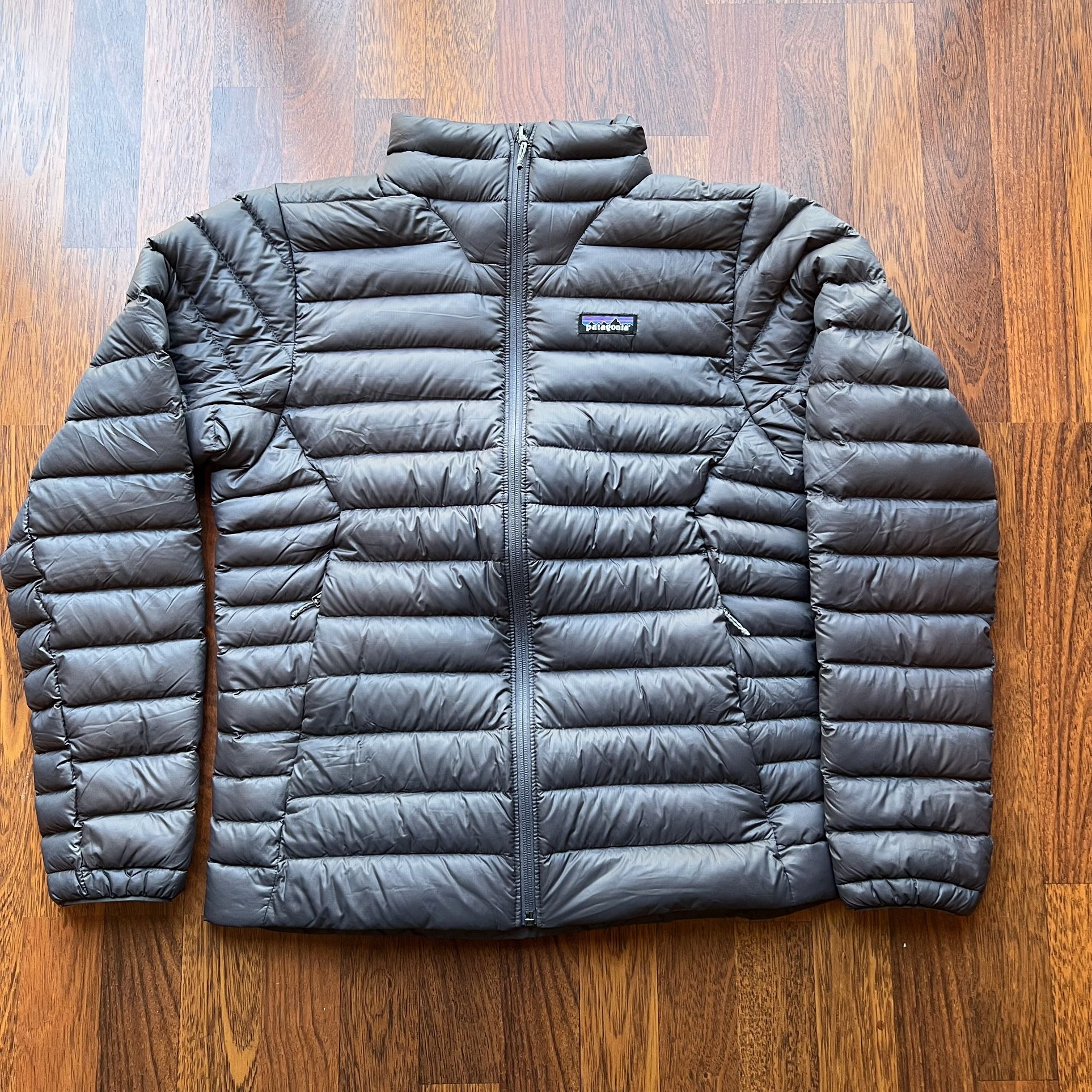 Patagonia Men's Down Puffer Sweater Full Zip Up Jacket In Forge Grey Size Small