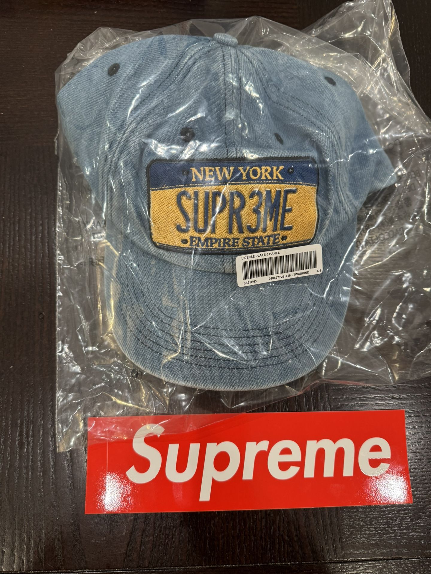 Supreme License Plate 6-Panel Denim Blue SS25 - One Size ~ NEW SEALED