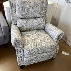 Celia Upholstered Manual Recliner with Classic Wing Back and Solid Vase-Shape Wooden Legs