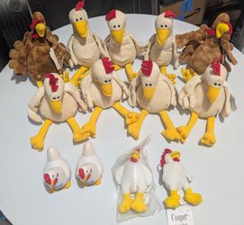 9 VTG Stuffed Foster Farms Chickens & Turkey s + 4 VTG Chickens