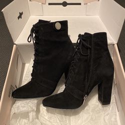 Black Leather And Suede Booties