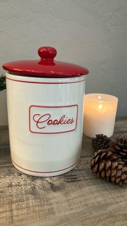 Festive Red & White "Cookies" Jar / Christmas Cannister