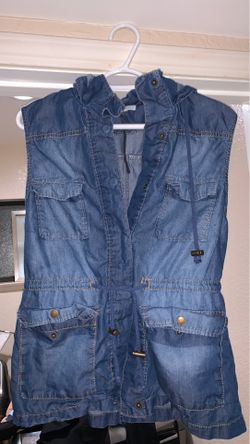 Large hooded vest denim / chaleco