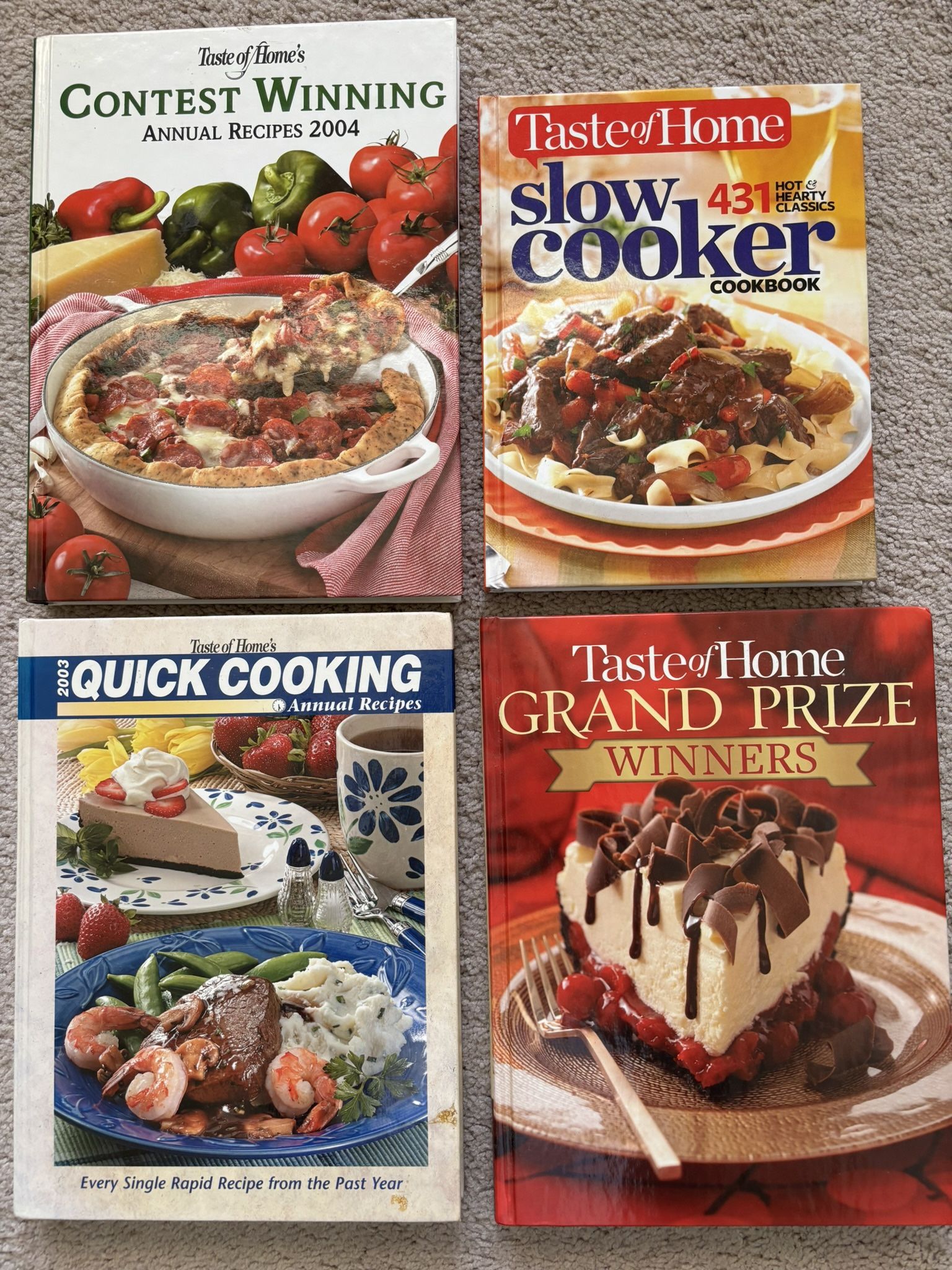Classic Taste of Home Cookbooks, set of 4, new condition. Grand Prize Winners, Quick Cooking Annual Recipes Contest, Winning Annual Recipes, Slow Coo