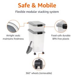 Airtight Dog Food Storage Container with Wheels & Scoop (2-Box Set)