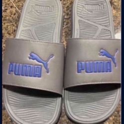 NEW Men’s Size 10 Gray And Blue Puma Slides Half Price 