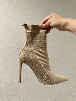 Cream Sporty Crystal High Heels