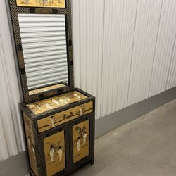 ORIENTAL ENTRY CABINET WITH MIRROR