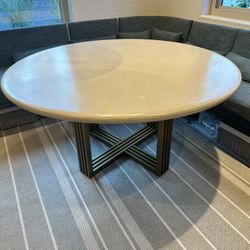 Round Concrete Dining Table with Brass Base