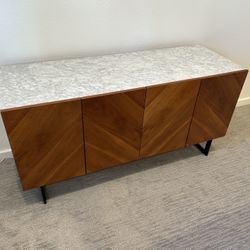 Cb2 Suspend 57" Walnut Wood Media Console With White Marble Top $1299 retail!