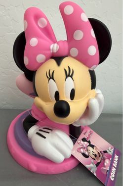 NWT Disney Minnie Mouse Pink Polka Dot Molded Coin Piggy Bank